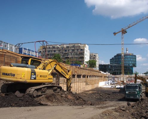 Výstavba základové jámy Mechanica Praha